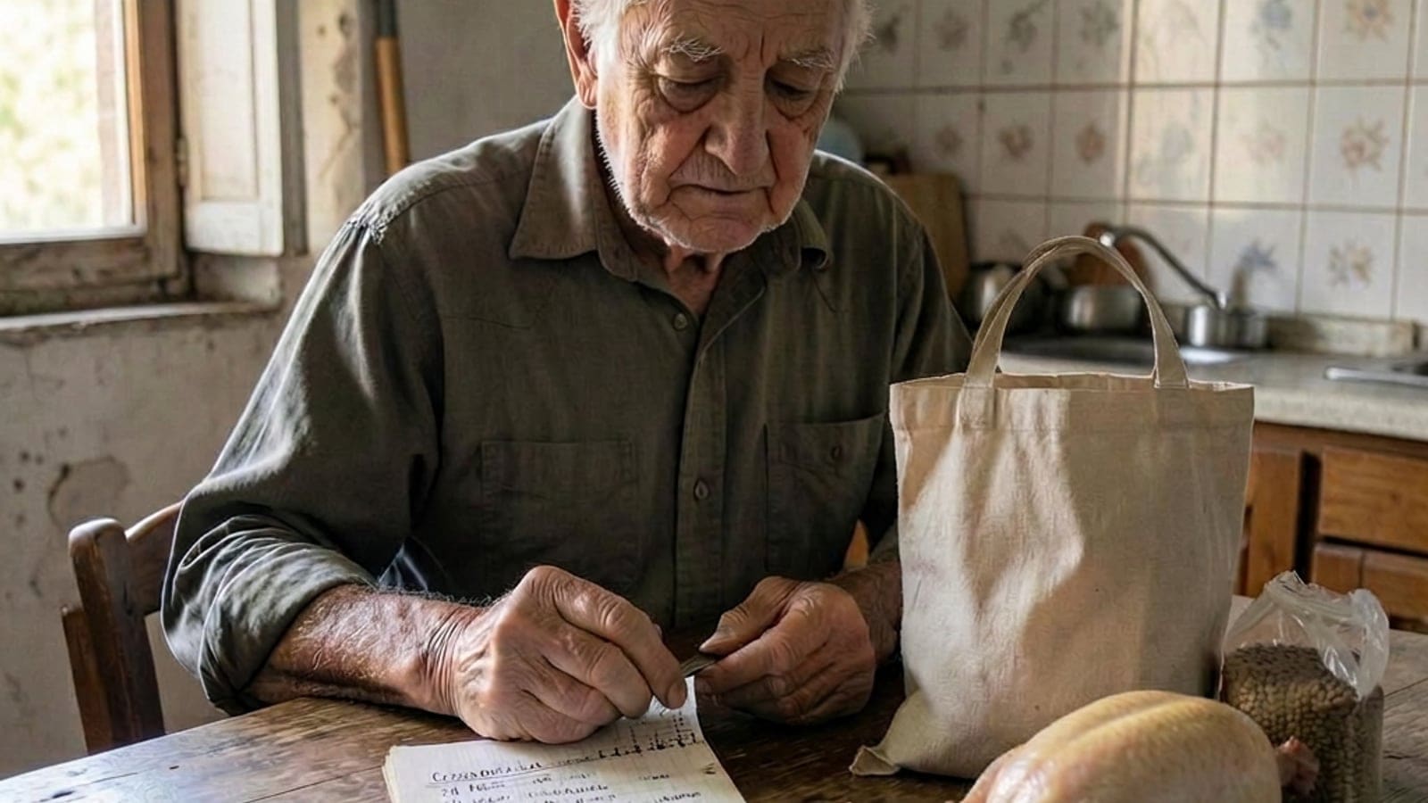 O envelope do Sr. Amadeu: reformado com 380€ por mês e a lista de compras que faz há 20 anos