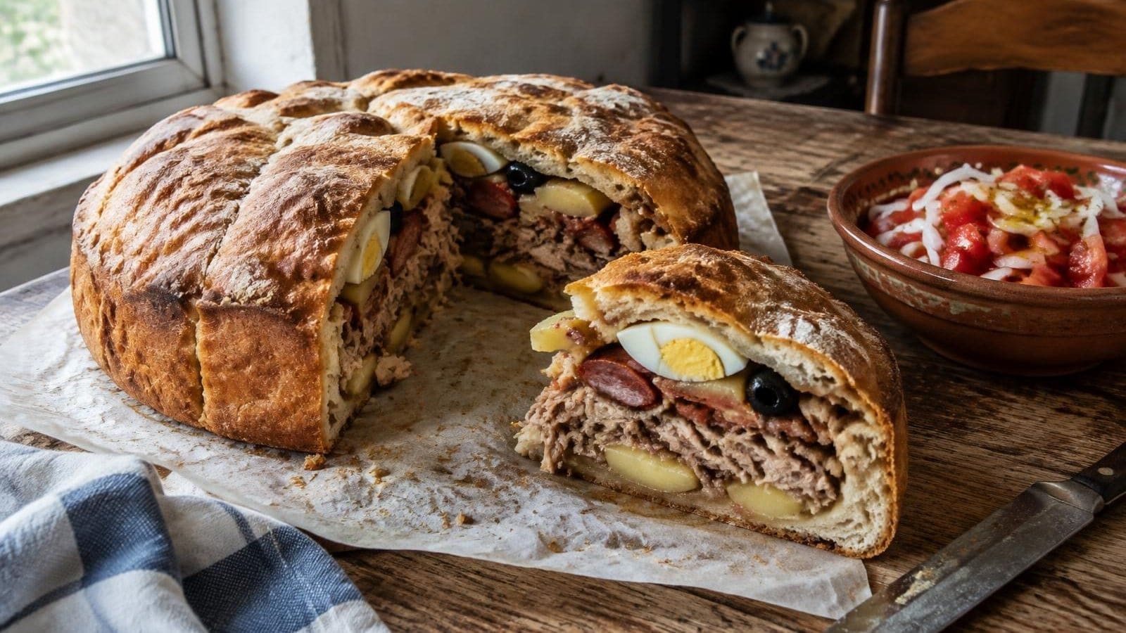 Bola de Carne Alentejana com Salada de Tomate e Cebola