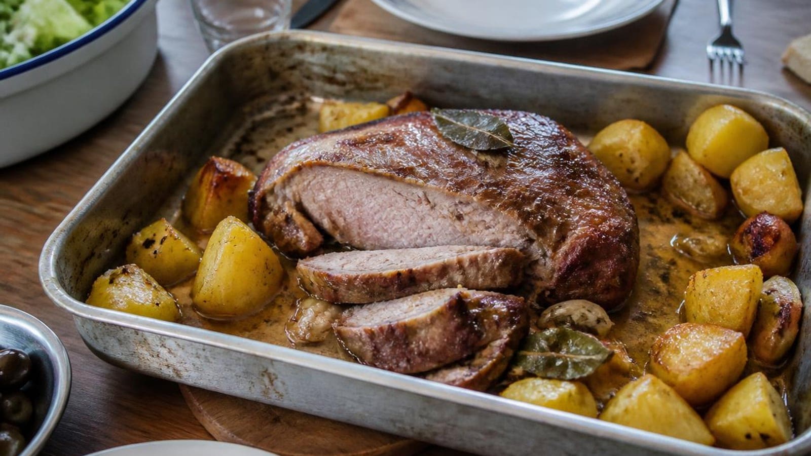 Cachaço de Porco Assado no Forno com Batatas: Almoço de Domingo para 4 por 4,56€ (1,14€ por Pessoa)