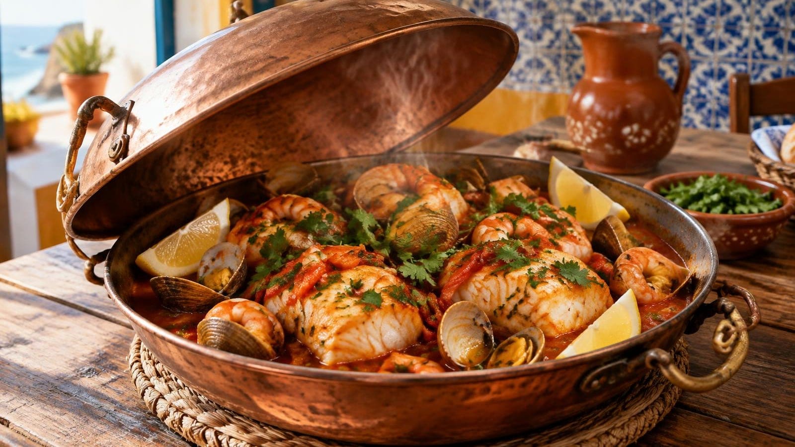 Cataplana de Peixe e Camarão à Algarvia (Versão Económica)