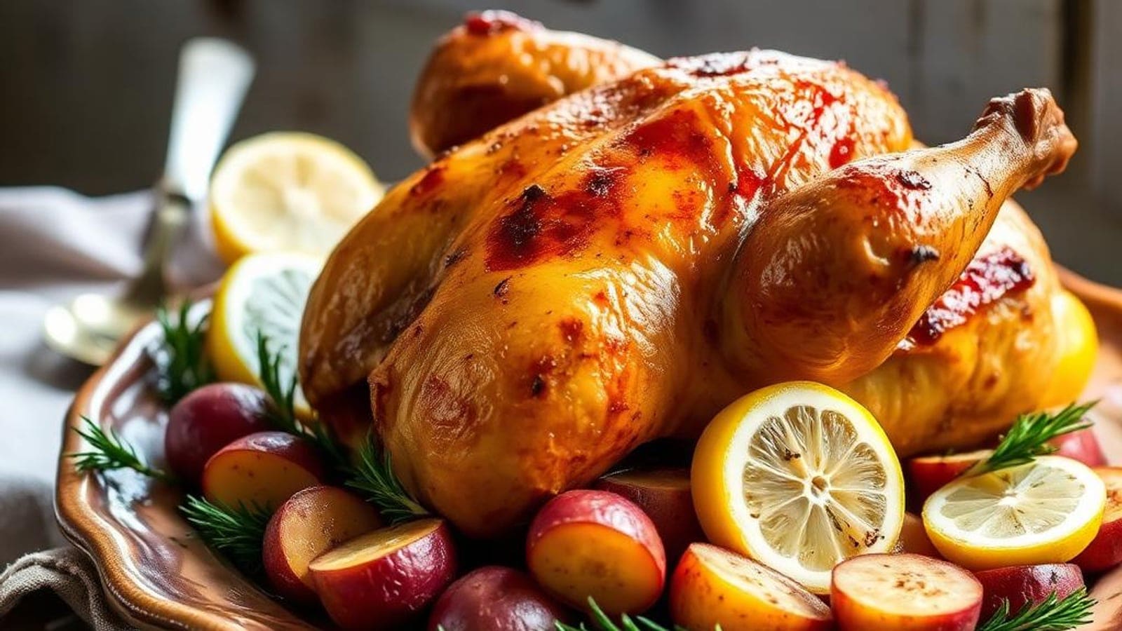 Frango do Campo no Forno com Batata Vermelha, Limão e Alecrim
