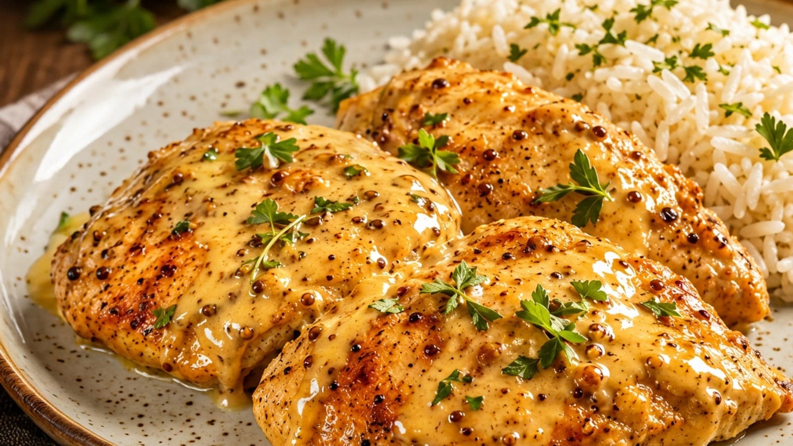 Frango Cremoso de Mel e Mostarda com Arroz Solto