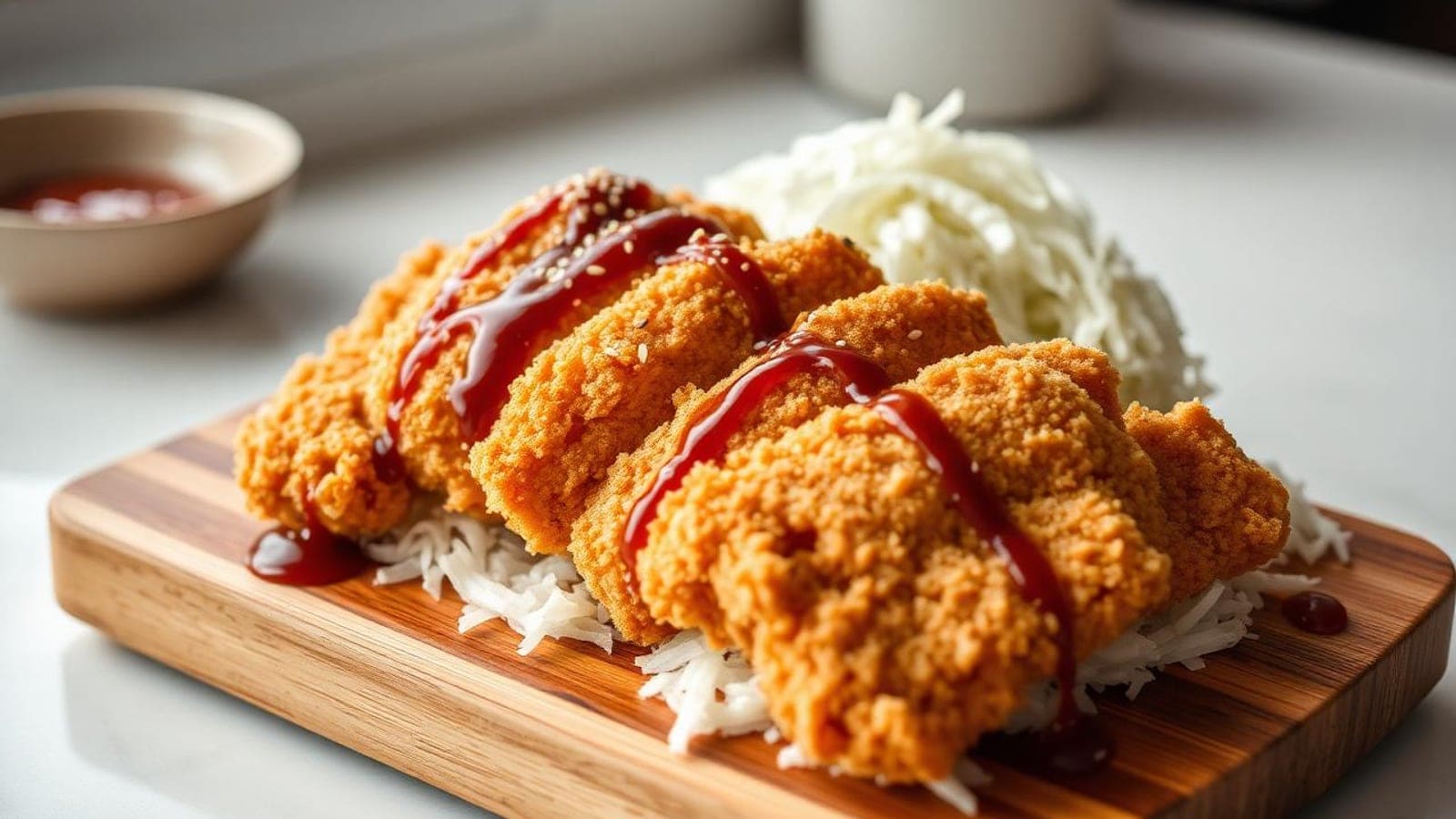 Frango Katsu Crocante na Airfryer com Arroz e Molho Tonkatsu