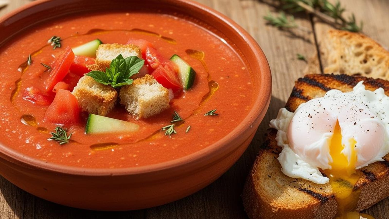 Gaspacho Alentejano Tradicional com Torricado e Ovo Escalfado