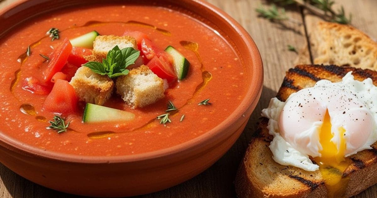 Gaspacho Alentejano Tradicional com Torricado e Ovo Escalfado