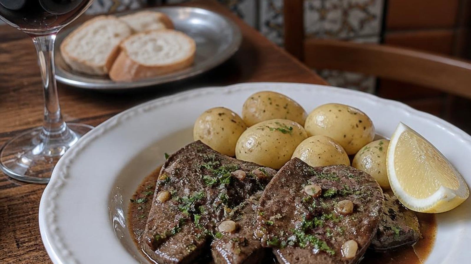 Iscas à Portuguesa — Fígado de Vaca Marinado em Vinho Tinto e Alho, com Batatinha Cozida (4,83€/4 Pessoas)