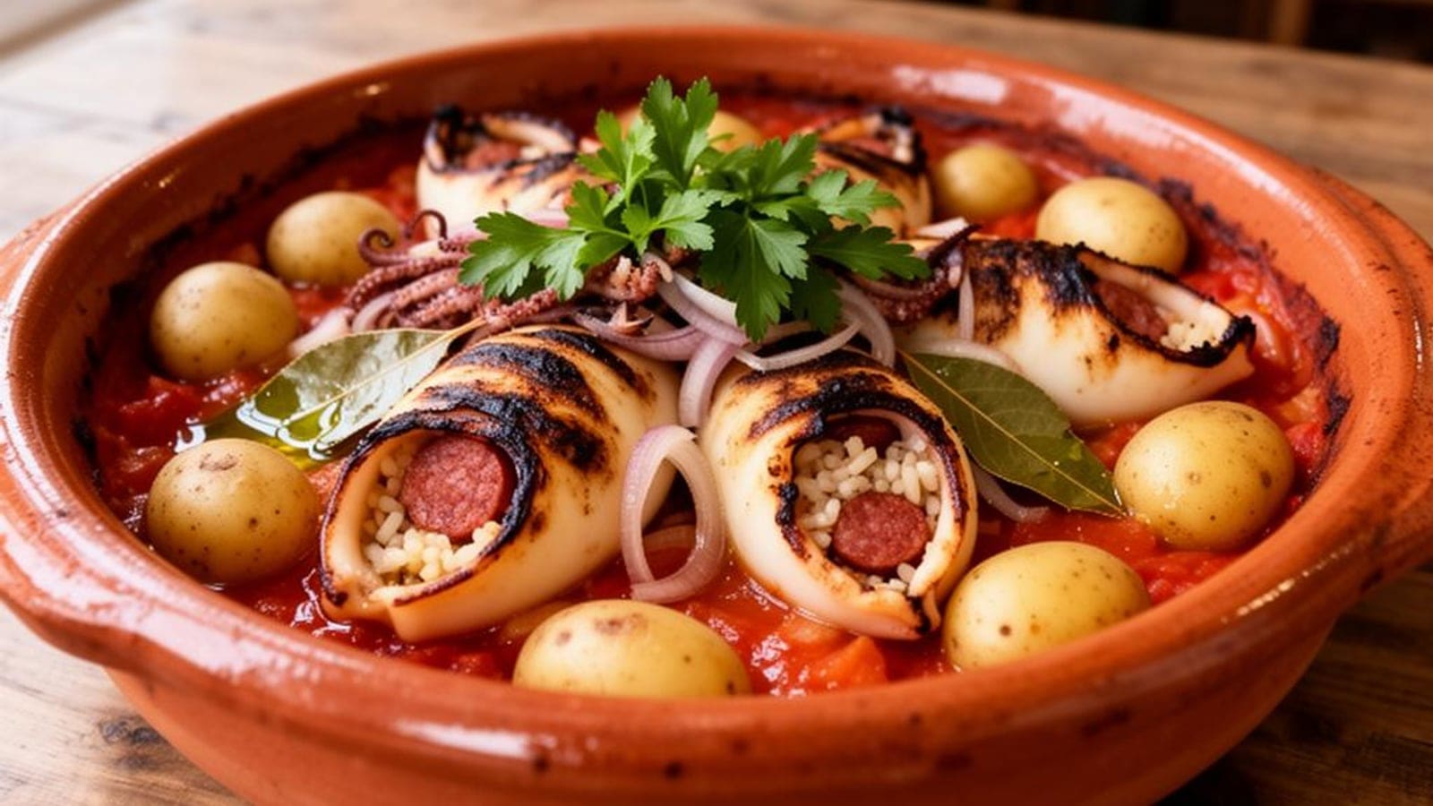 Lulas Recheadas à Algarvia no Forno: Receita Tradicional Portuguesa com Chouriço e Arroz (4,97€/4 Pessoas)