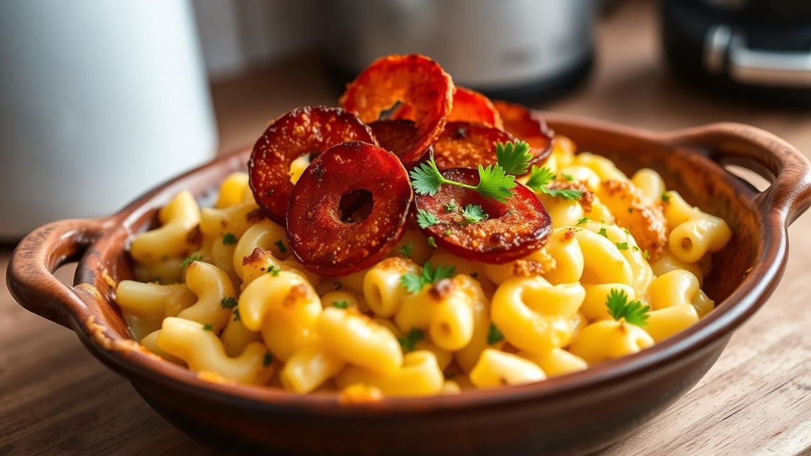 Mac and Cheese à Portuguesa com Chouriço Crocante