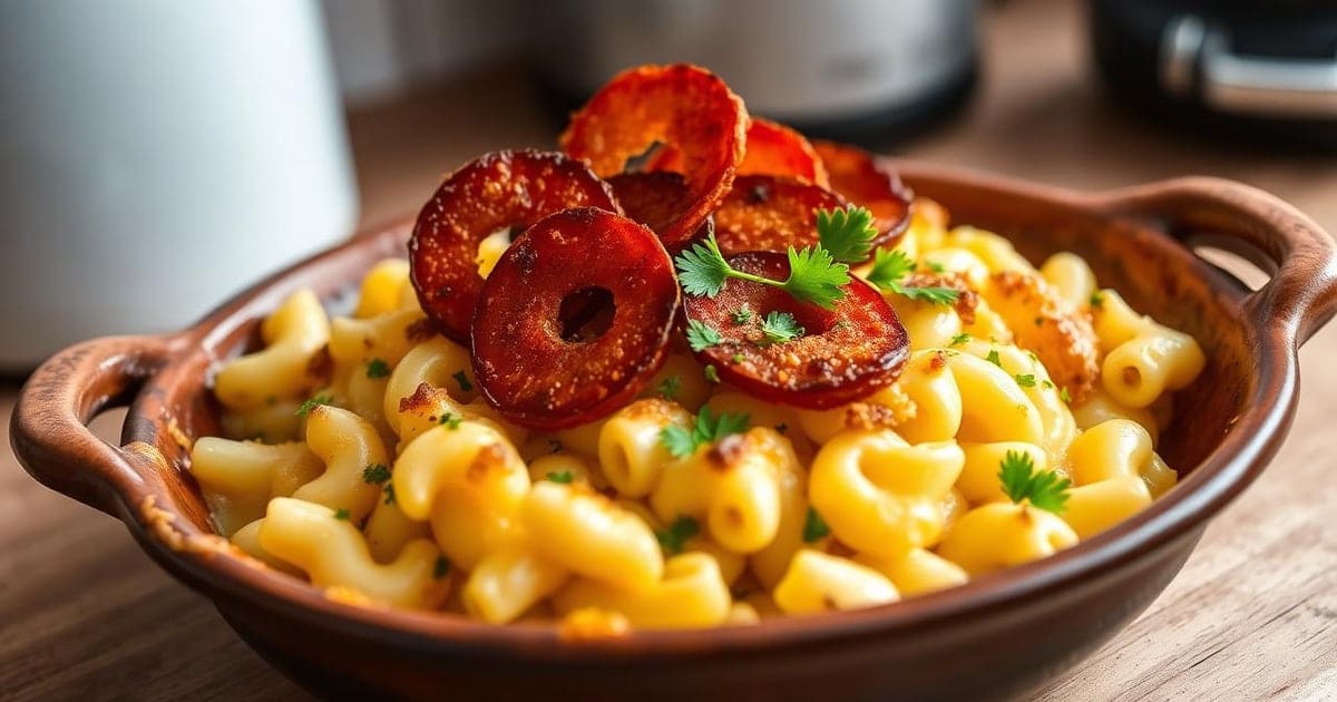 Mac and Cheese à Portuguesa com Chouriço Crocante