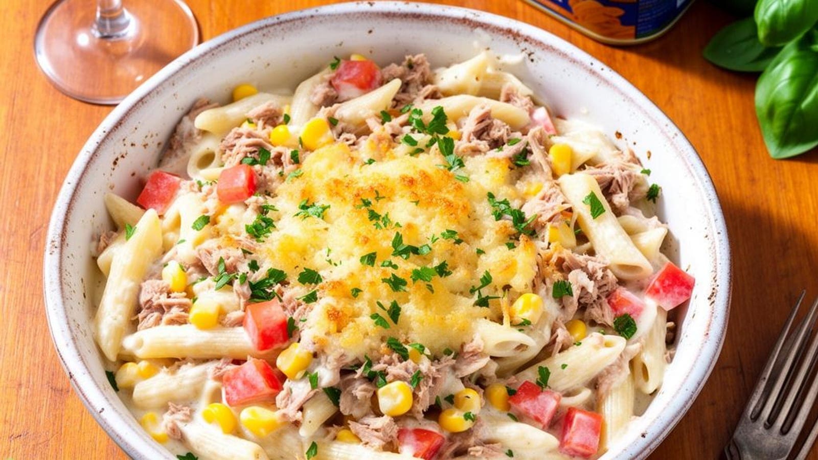 Massa com Atum e Natas no Forno Gratinada: Receita Cremosa Tradicional (4,68€/4 Pessoas)