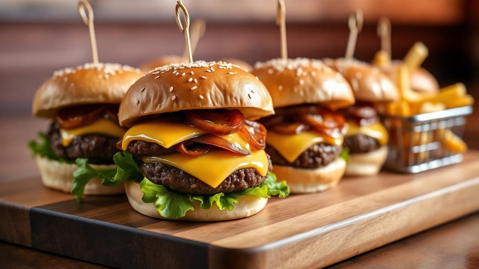 Mini Sliders de Vaca com Cebola Caramelizada e Cheddar Derretido em Pão Brioche (4,85€/4 Pessoas)