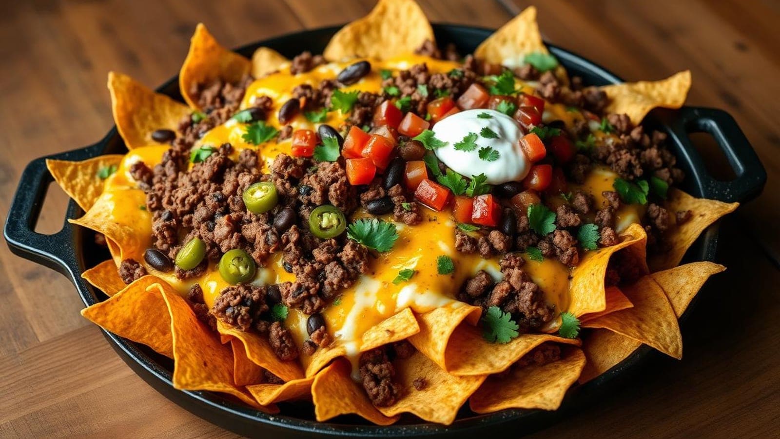 Nachos Gratinados com Carne Picada, Cheddar Derretido e Molho de Tomate Fresco (4,94€/4 Pessoas)