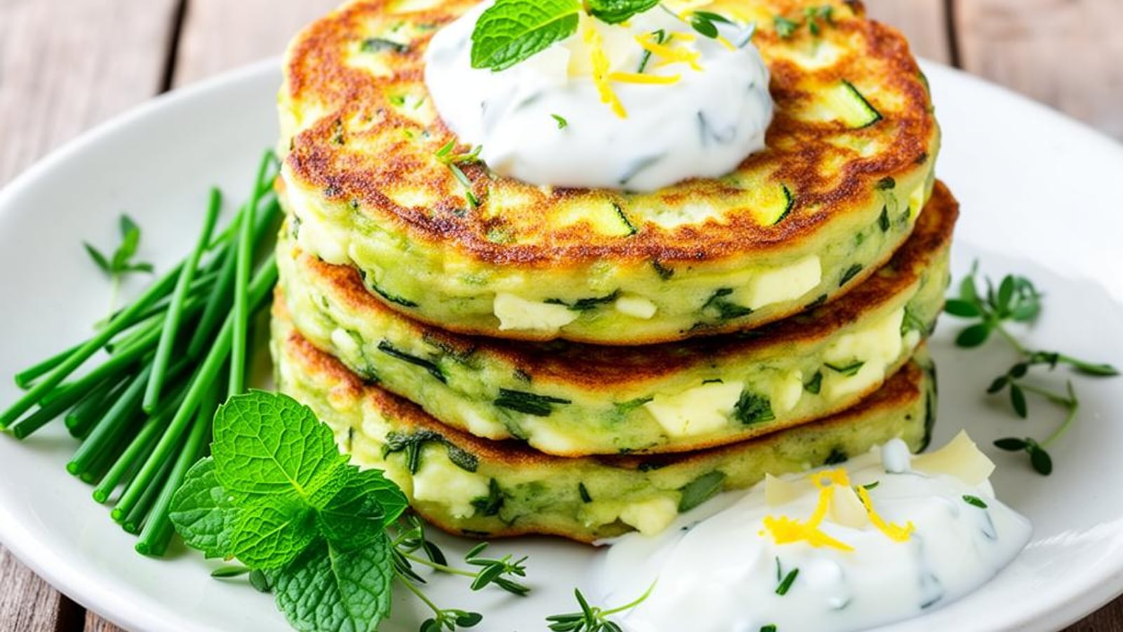 Panquecas Salgadas de Courgete e Queijo Feta com Molho de Iogurte