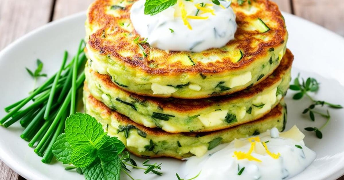 Panquecas Salgadas de Courgete e Queijo Feta com Molho de Iogurte