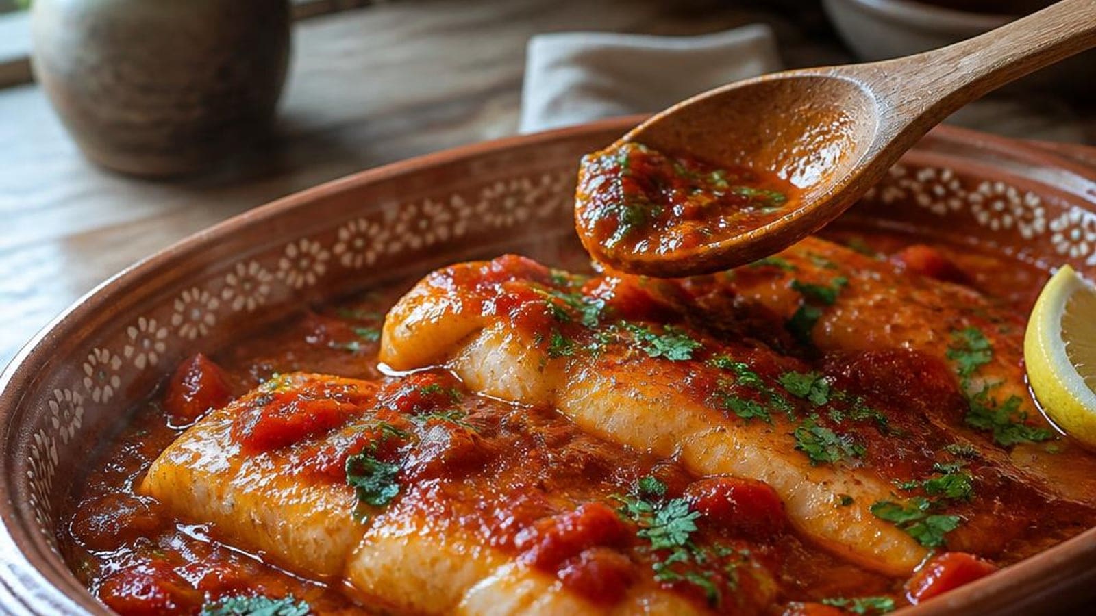 Peixe-Espada Preto em Molho de Tomate, Pimento e Coentros