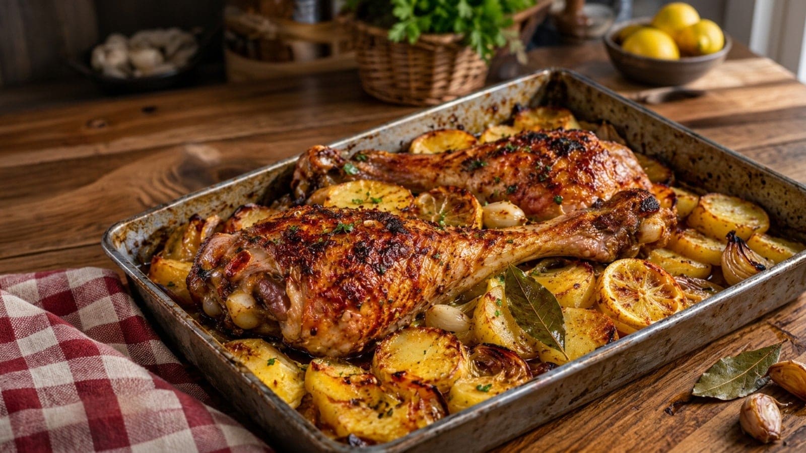 Perninhas de Peru Assadas no Forno com Batata e Limão