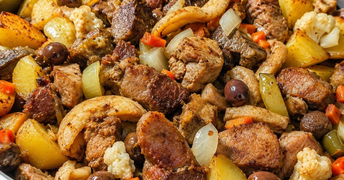 Rojões à Minhota com Fígado, Tripa Enfarinhada e Pickles