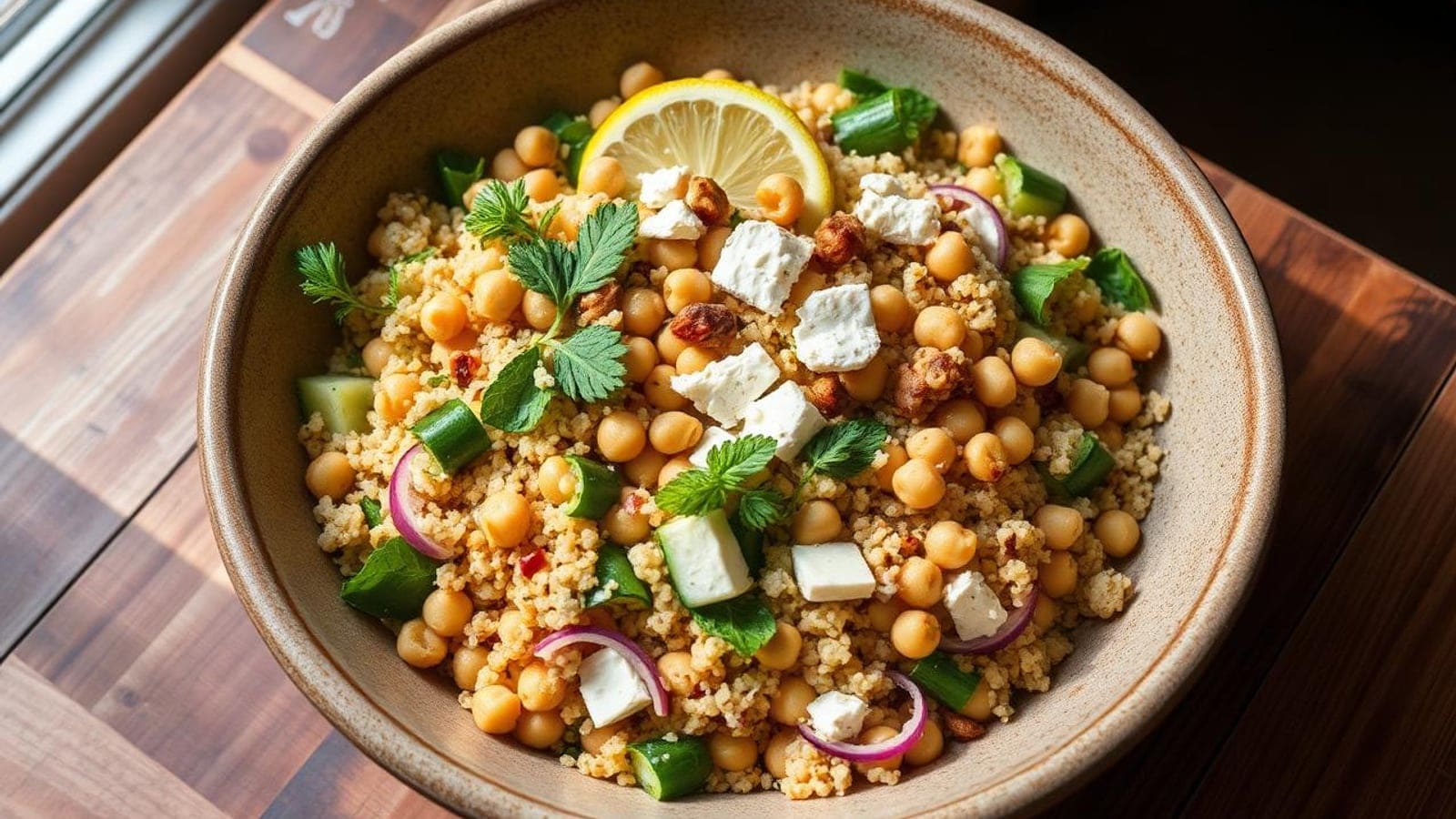 Salada Jennifer Aniston à Portuguesa com Quinoa, Grão e Feta