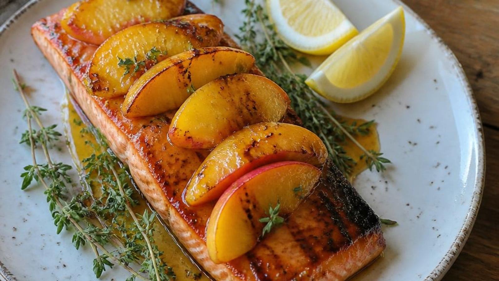 Salmão Grelhado em Molho de Pêssego do Fundão e Mel