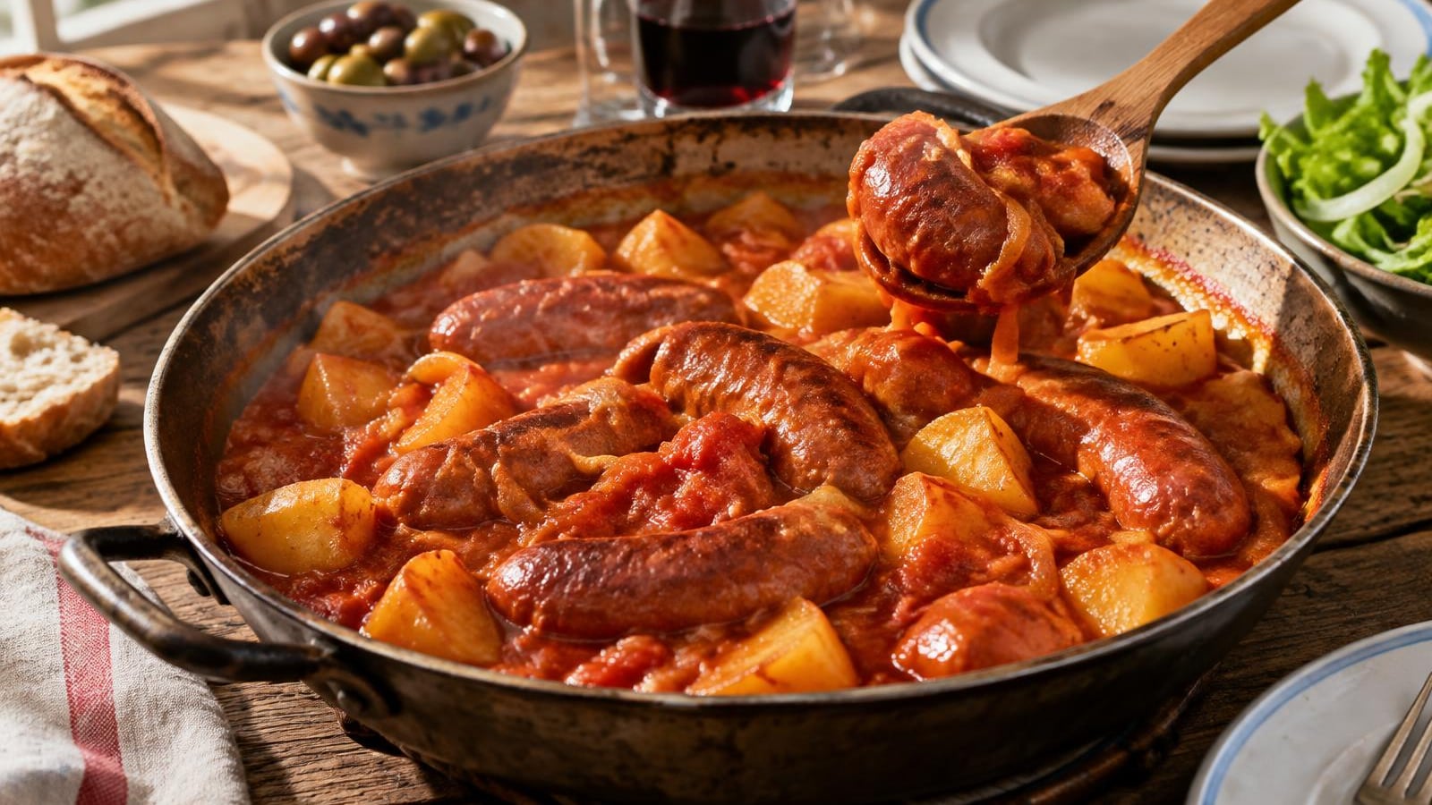 Salsichas Frescas Estufadas em Molho de Tomate com Batatas