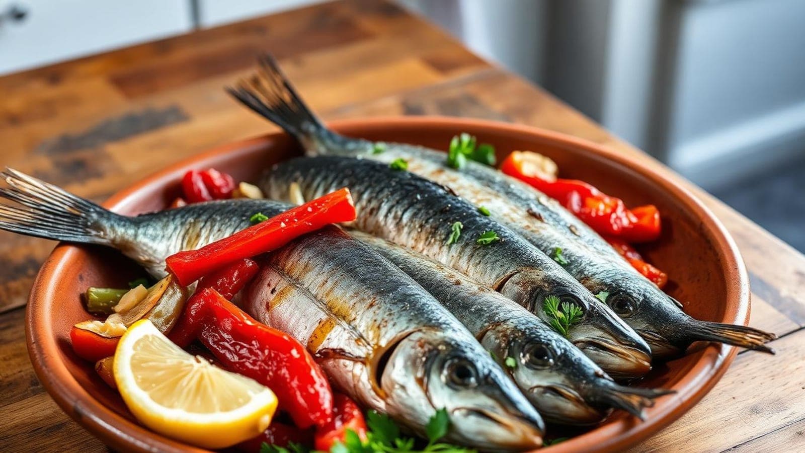 Sardinhas Assadas no Forno com Pimentos, Azeite e Alho