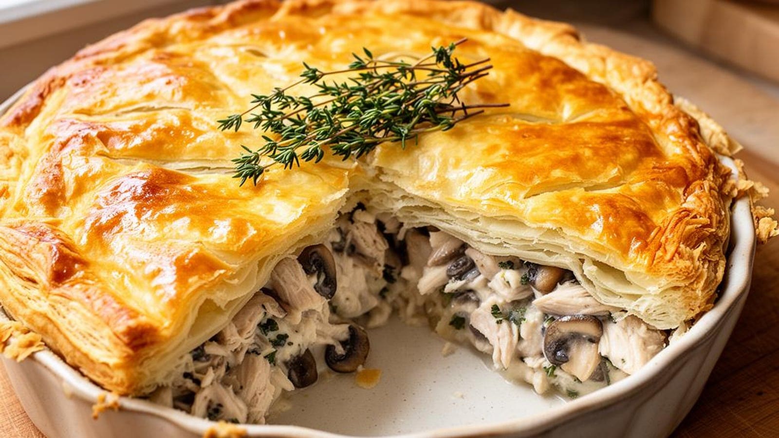 Tarte de Frango e Cogumelos Folhada Express: Receita Cremosa em 30 Minutos (4,95€/4 Pessoas)