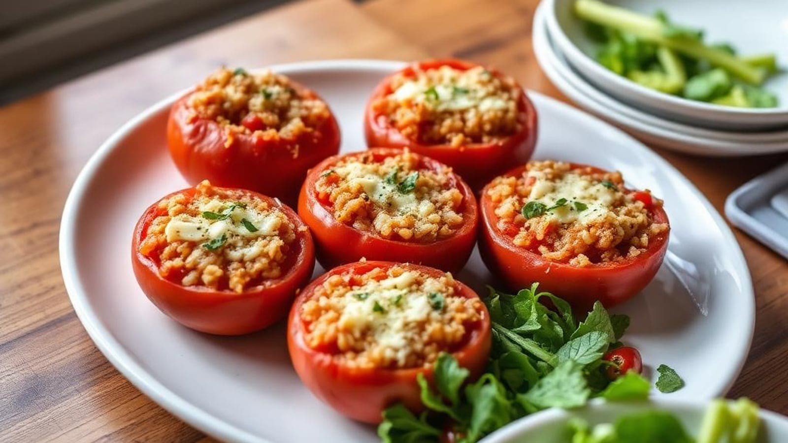Tomates Recheados de Atum com Arroz Gratinados no Forno