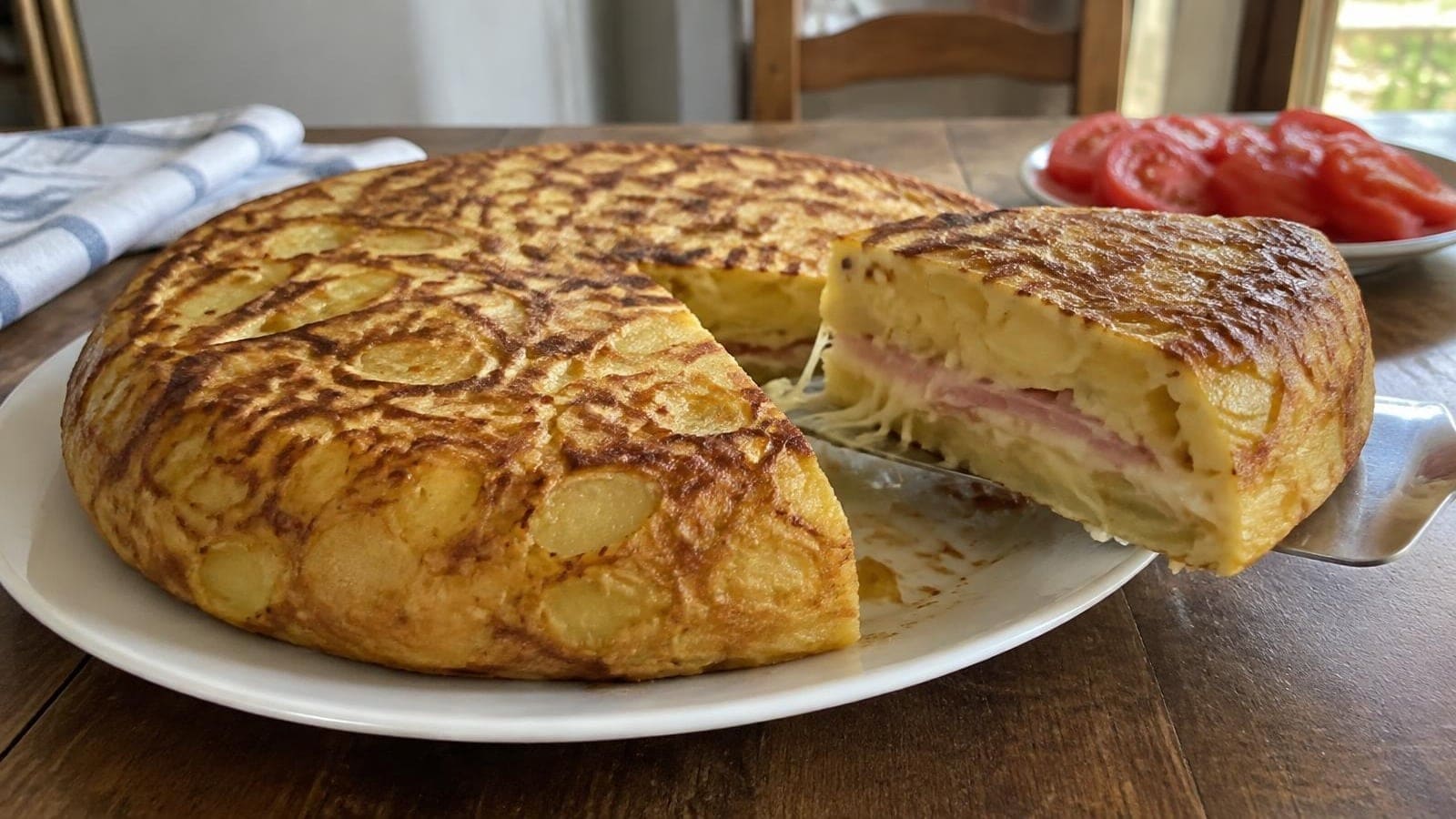 Tortilha de Batata Recheada com Queijo e Fiambre